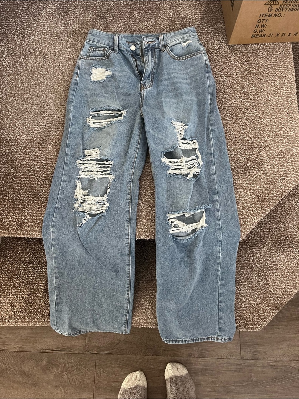 SHEIN Light Blue Ripped Boyfriend Jeans